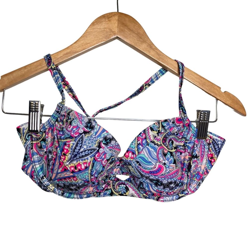Victorias Secret 34C Forever Closeup Black Paisley Halter Swimsuit Bikini Top